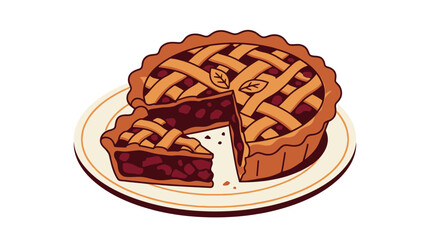 Hand drawn illustration of a delicious berry pie on a plate.