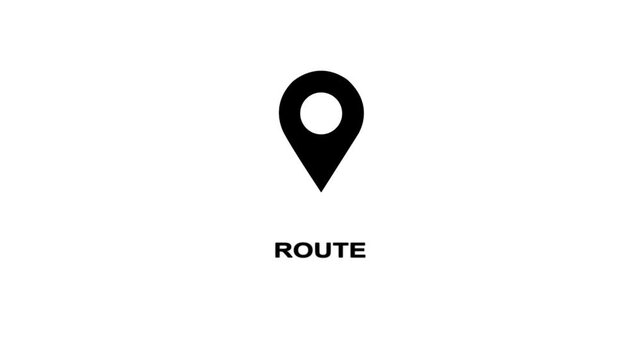 Black location pin icon with the word ROUTE below on a white background marker navigation
