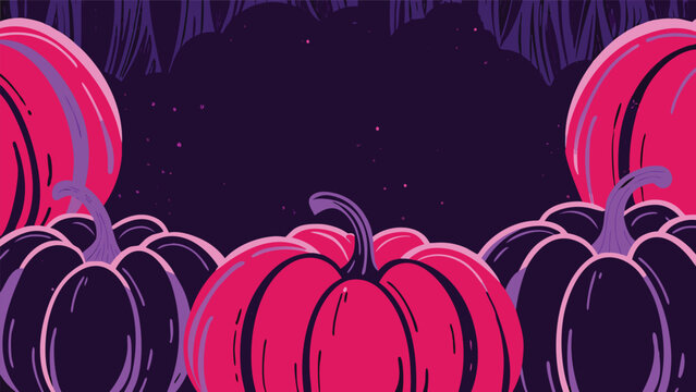 Stylized dark halloween pumpkin patch pattern with halloween illustration seasonal vegetable celebration background repeating decorative backdrop creative stylized wallpaper composition