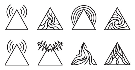 Fototapeta premium Abstract triangles with sound waves and radiating energy concepts.