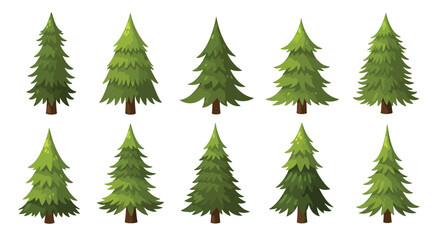 Obraz premium Bright green pine tree silhouettes against white background.