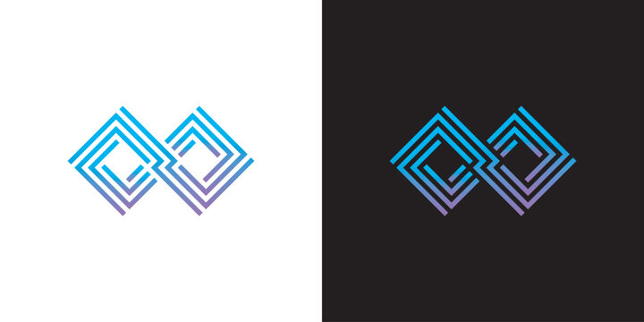 Abstract geometric infinity sign logo design template with colorful blue and purple gradient lines