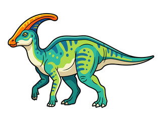 Fototapeta premium An illustration of a cartoon dinosaur with a large crest on its head and colorful green and blue skin.