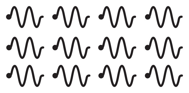 Waveform music icons sound frequency illustration twelve items set.