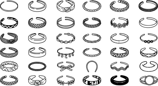 Black and White Line Art Illustration of Various Toe Rings and Foot Jewelry Designs