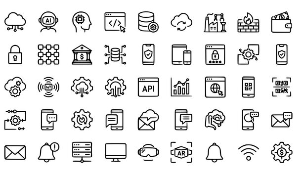 Modern Digital Technology Linear Icons Pack Editable Stroke Digital Transformation Vector Set