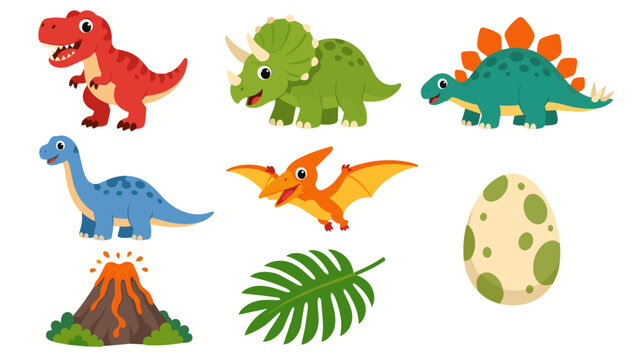 ティラノ・トリケラトプスのかわいい恐竜ベクターイラストセット