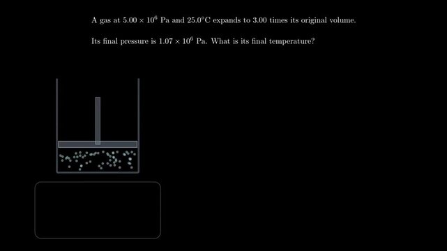 2D physics animation showing ideal gas particles expanding against a moving piston in a cylinder during adiabatic expansion with decreasing pressure and temperature, scientific thermodynamics simulati