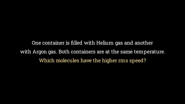 2D physics animation comparing root mean square RMS speed of light and heavy gas molecules at equal temperature, Maxwell Boltzmann distribution thermodynamics simulation