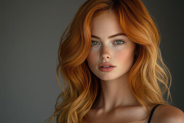 Fototapeta premium Striking Beauty with Green Eyes and Red Curls
