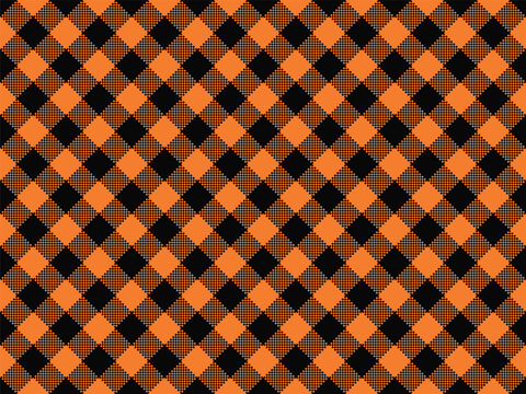 Buffalo plaid seamless pattern, orange and black buffalo plaid textured pattern background for Halloween decor and fall fashion textile design