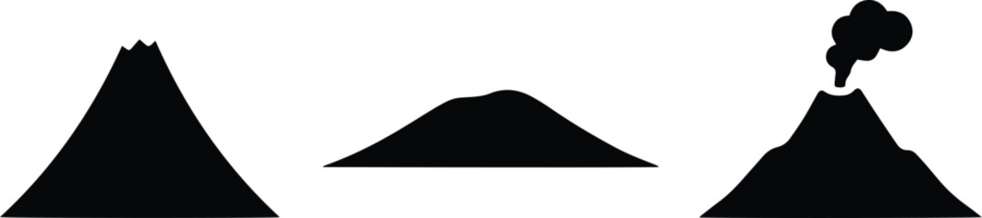 Volcano Silhouette Set with Active and Dormant Volcanoes, Black Mountain Landscape Vector EPS Collection Isolated on White Background © Irfan