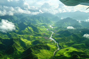 Fototapeta premium A Plane Piercing Clouds to Reveal Guizhou's Hidden Splendor