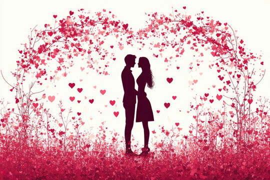 Minimalist Valentine's Day Composition with Romantic Couple and Floral Details