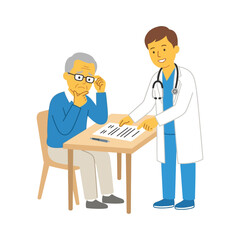 Obraz premium Senior patient listening to a doctor explaining medical test results at clinic
