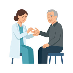 Fototapeta premium Female doctor examining an elderly man's hand for arthritis pain or joint condition