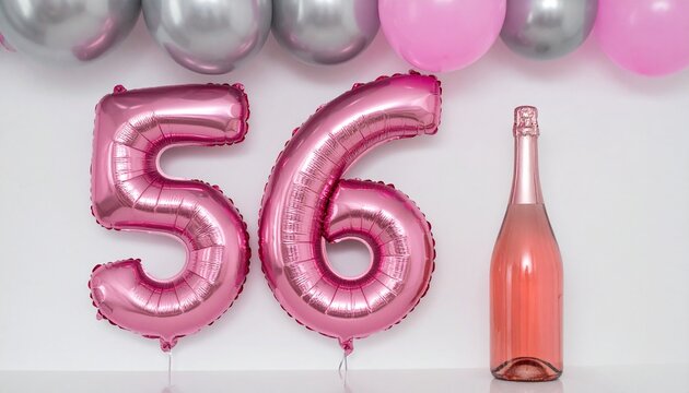 Pink Number 56 Balloon with Champagne Bottle Celebration Setup