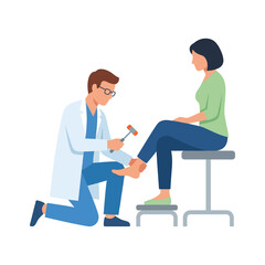 Obraz premium Doctor performing a neurological reflex test on a female patient using a percussion hammer