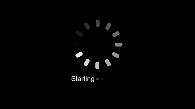 Starting Text Status Animation with Modern Circular Progress Spinner Wheel UI Preloader Interface Seamless Loop Video on Black Background for Mobile App Setup, Web Design, and System Launch.