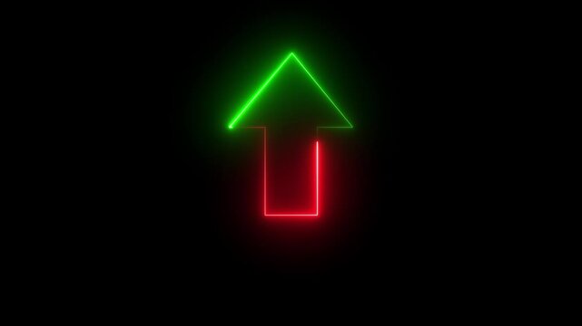 Abstract beautiful saber arrow loading animation, black background featuring glowing red and green arrow pointing up arrow loading icon and uploading.