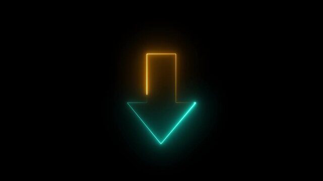 Abstract beautiful saber arrow loading animation, black background featuring glowing sine and yellow arrow pointing down arrow loading icon and uploading.