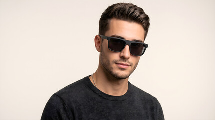 Obraz premium Young man wearing black sunglasses and gray sweater