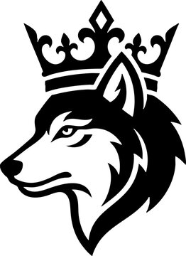 Wolf Head Mascot with Royal Crown Vector Illustration
