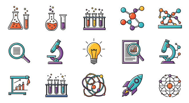 Colorful collection of household and recreational items icons.