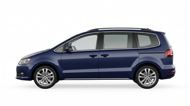 Blue minivan side profile. Modern family car isolated on white background.