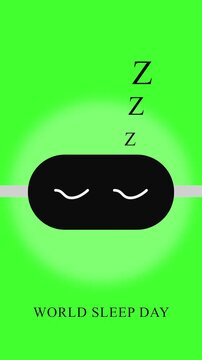 Cute sleep mask animation with zzz on green background
