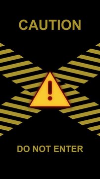 Animated yellow black caution tape crossing, warning sign, do not enter