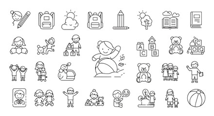 Fototapeta premium Collection of diverse hand drawn office and home office supplies icons.