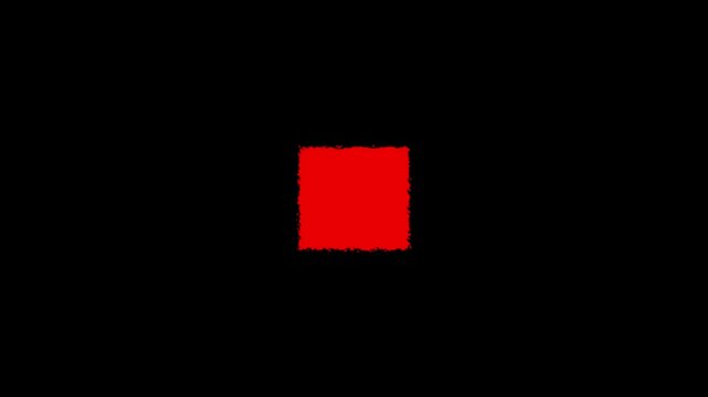 Creative Abstract Design Asset Rough Red Chalk Square Animated on Black Background. Distressed Textured Block Effect, Grunge Paint Stamp Element 4k animation
