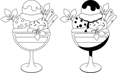 Deluxe Ice Cream Parfait Black Point Outline Vector Illustration set © Viathan