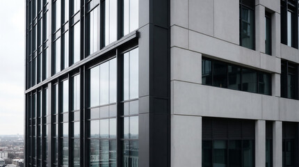 Obraz premium Modern skyscraper facade with glass windows and contemporary architectural structure design