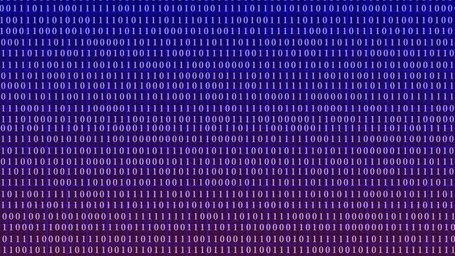 Binary Code on Digital dark Background. Rows of ones and zeros in a binary pattern create a digital data backdrop, symbolizing coding and information processing 4k video animation.
