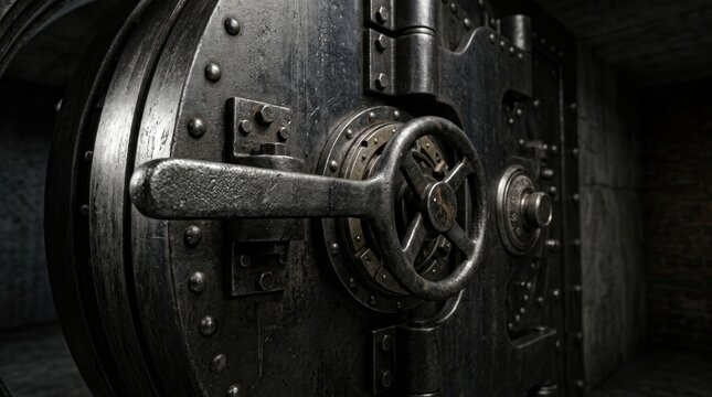 Heavy Round Bank Vault Door With A Metal Wheel Lock