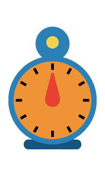 a stylized cartoon kitchen timer with a clear dial and knob, isolated on white, simple design and solid colors, kitchenware concept