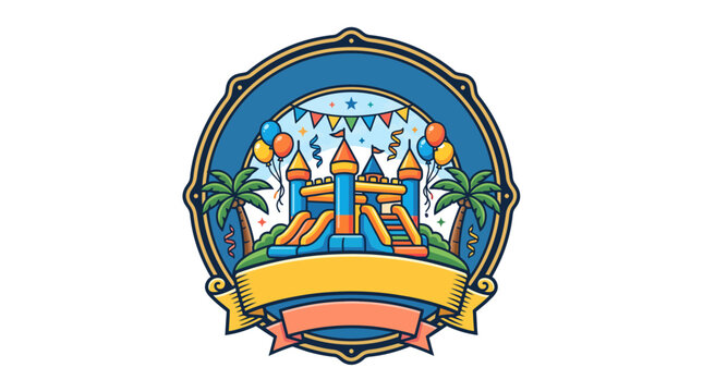 Colorful bouncy castle inflatable slide party emblem