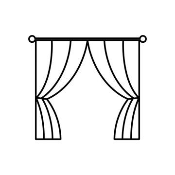 Minimalist line art stage curtains icon for theater opening, opera premiere, show backdrop, performance hall, and cinema concept isolated on white background.