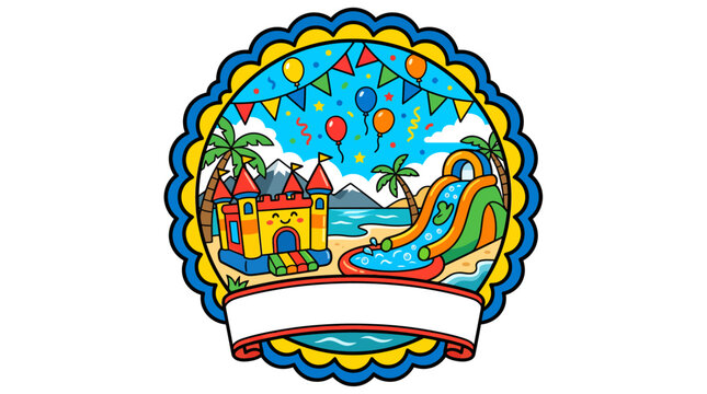 Outdoor summer party and bouncy castle event badge