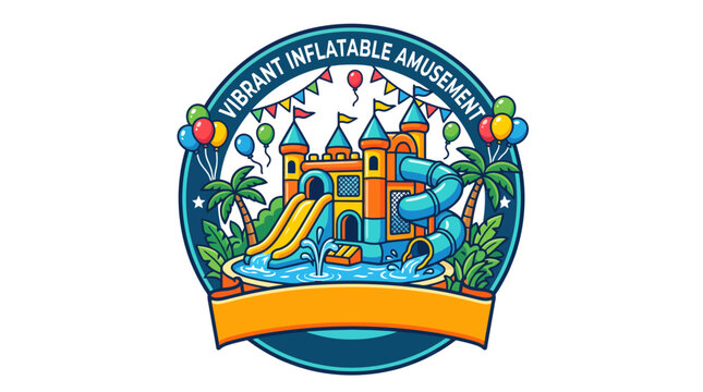 Vibrant inflatable amusement park and water slide logo