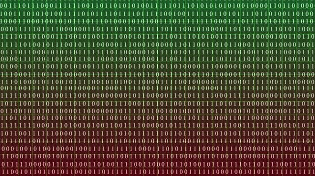  Binary Code on Digital dark Background. Rows of ones and zeros in a binary pattern create a digital data backdrop, symbolizing coding and information processing 4k video animation.