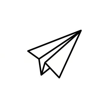 Minimalist line art paper plane icon for send message, submit form, email dispatch, telegram, and app interface design isolated on white background.