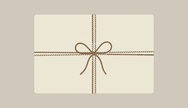Minimalist beige envelope gift voucher tied with a brown string bow knot on a soft warm grey background.