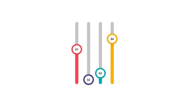 Infographic element with four colorful vertical sliders and percentage indicators on a white background, ideal for data visualization and presentations.