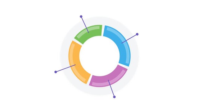Colorful Donut Chart with Data Pointers on White Background, Business Infographic Element.