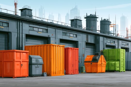 City waste management site with compactors