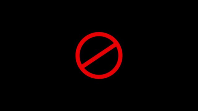 Warning stop attention symbol. Accusation ban icon on.Red sign stop, cross, x, ban, cancel, prohibited icon  on black background.