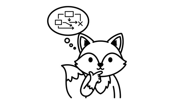 Cute Cartoon Fox Thinking About Strategy and Planning